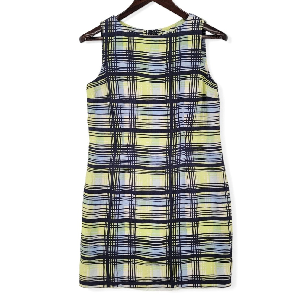 Ann Taylor Petite 10 Dress Silk Plaid Sleeveless Button Front Lined‎ Preppy